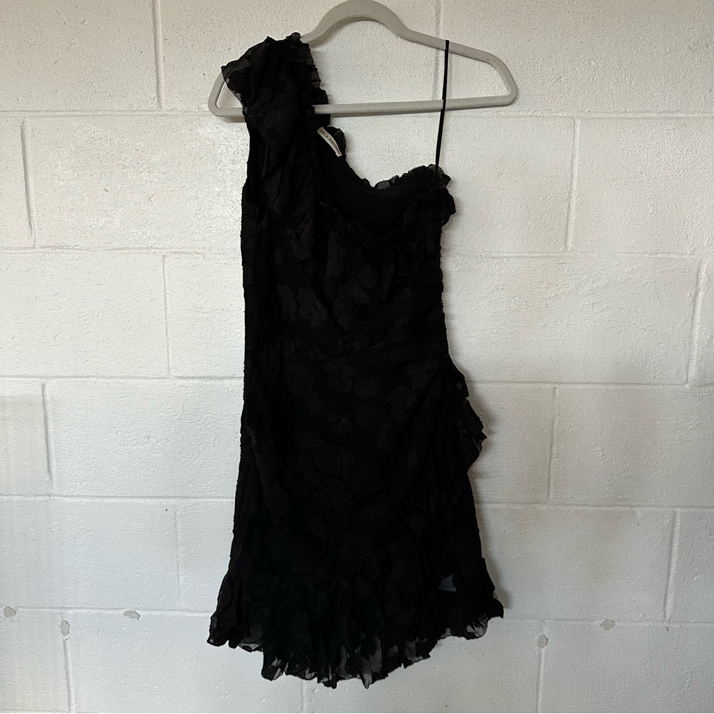 Ulla Johnson Women's 6 Black One Shoulder Mini Ruffle Dress